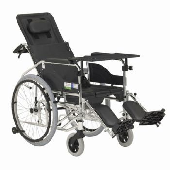 上海互邦轮椅车HBL10-BFQ型 高靠背可全躺、带便桶 花纹实心胎