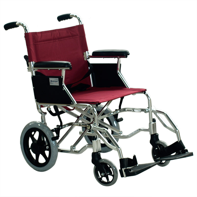 上海互邦轮椅车HBL35-JZ12型 靠背可折翻 12寸后轮 可翻起挂脚 花纹实心胎 红色