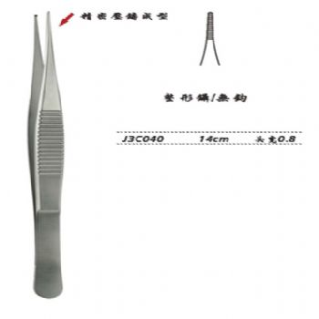 金钟整形镊  J3C040 14cm 无钩 头宽0.8 WD