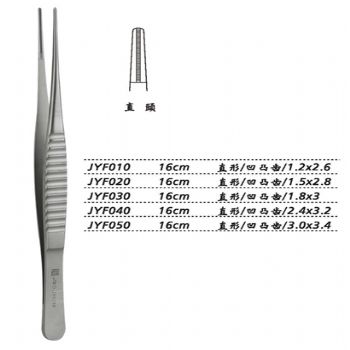 金钟组织镊JYF010 16cm 直形 凹凸齿 1.2×2.6