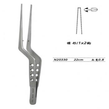 金钟显微镊枪形 N20330 22cm 枪形 1×2钩 头宽 0.8