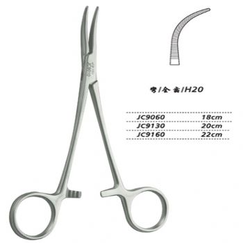 金钟止血钳胸腔止血钳 JC9060 18cm 弯全齿 H20