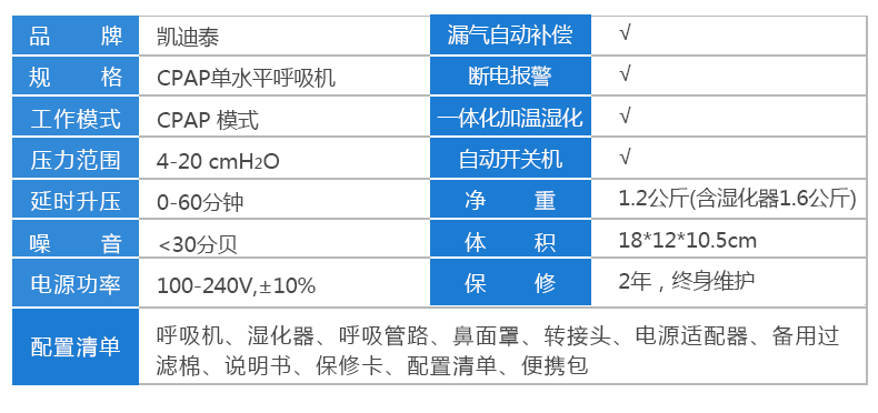 凯迪泰呼吸机 CPAP单水平无创治疗仪 家用睡眠打鼾止鼾器