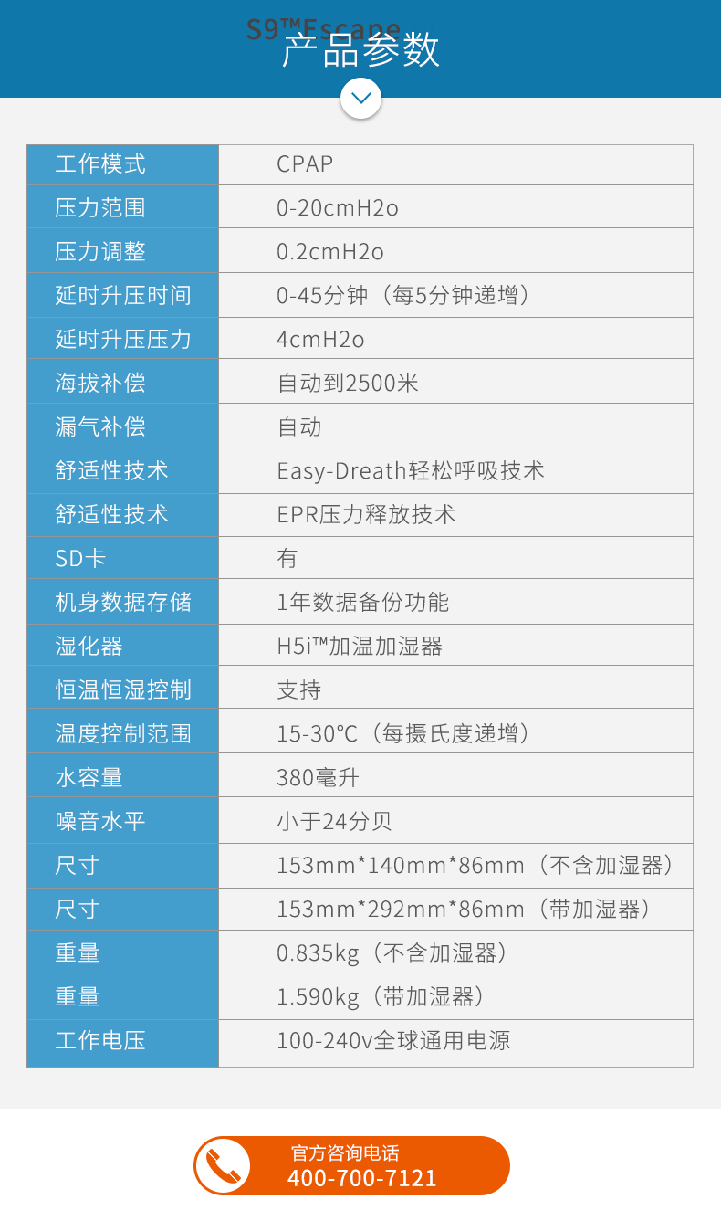 瑞思迈呼吸机 S9 Escape 睡眠呼吸机 打鼾打呼噜止鼾机