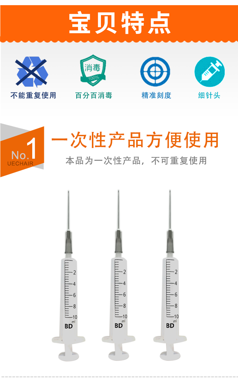 碧迪（BD）一次性使用10ML无菌注射器（带针）