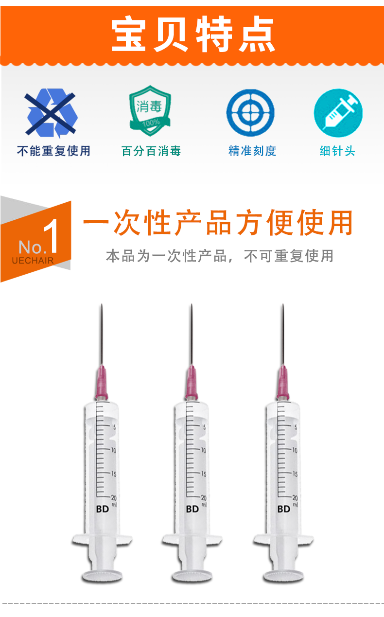 碧迪(BD)一次性使用无菌注射器20ml(带针) 碧迪(BD)一次性使用无菌注射器20ml(带针)