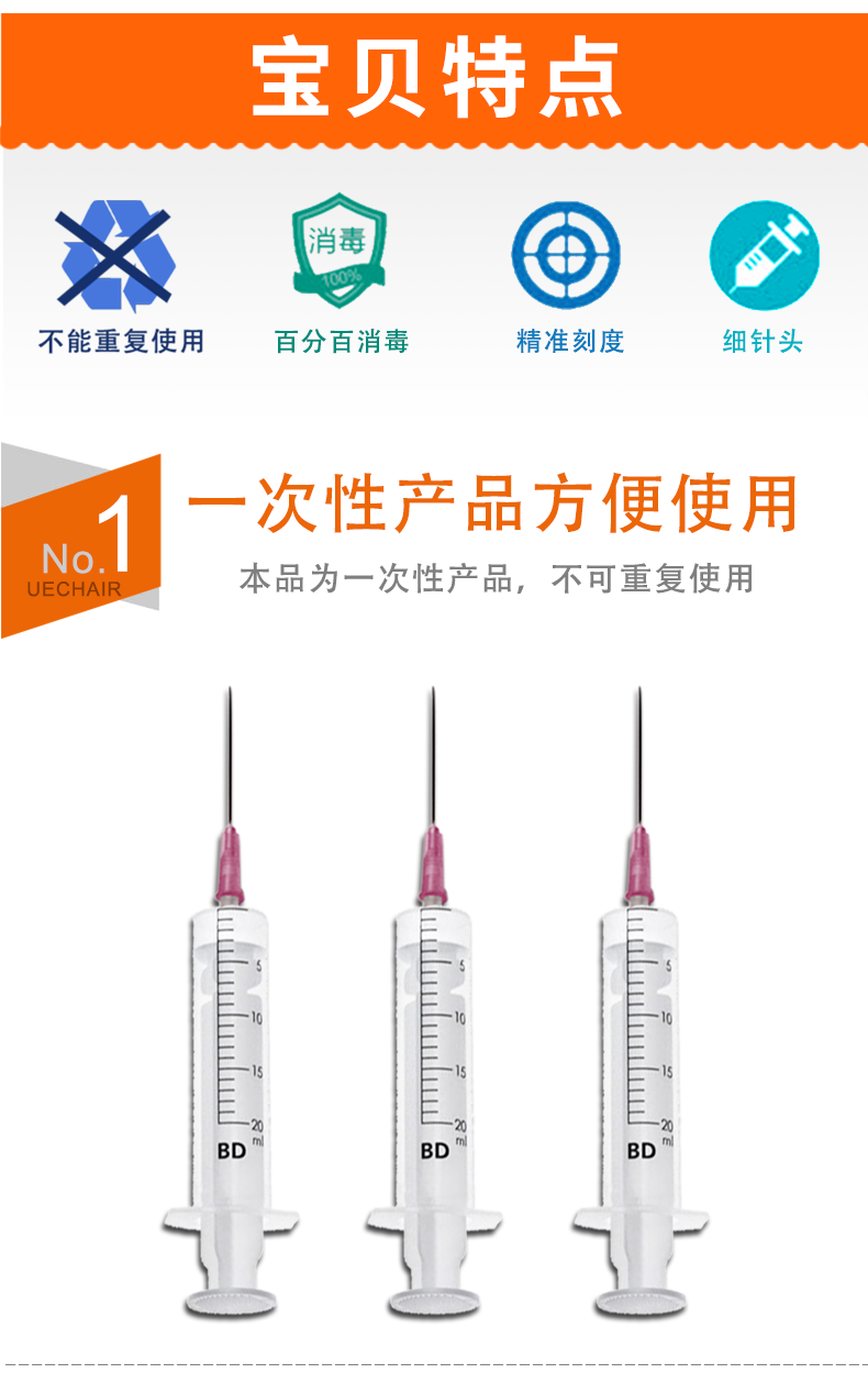 碧迪（BD）一次性使用无菌注射器20ml（带针）