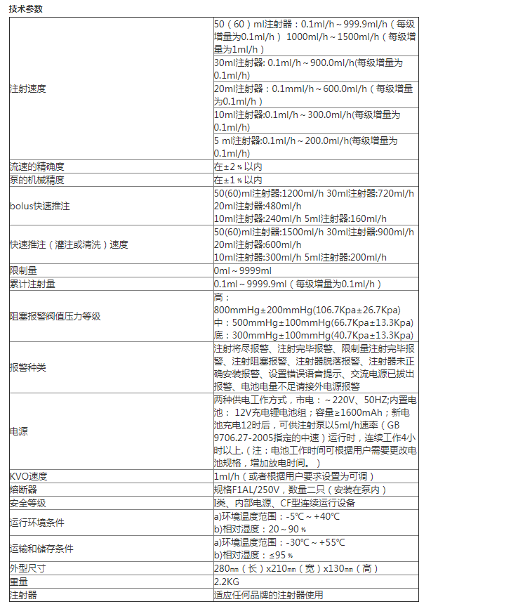 注射泵BYZ-810D 产品参数