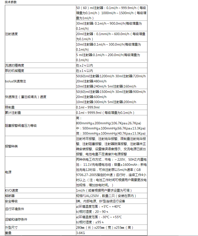 比扬注射泵BYZ-810TU 产品参数