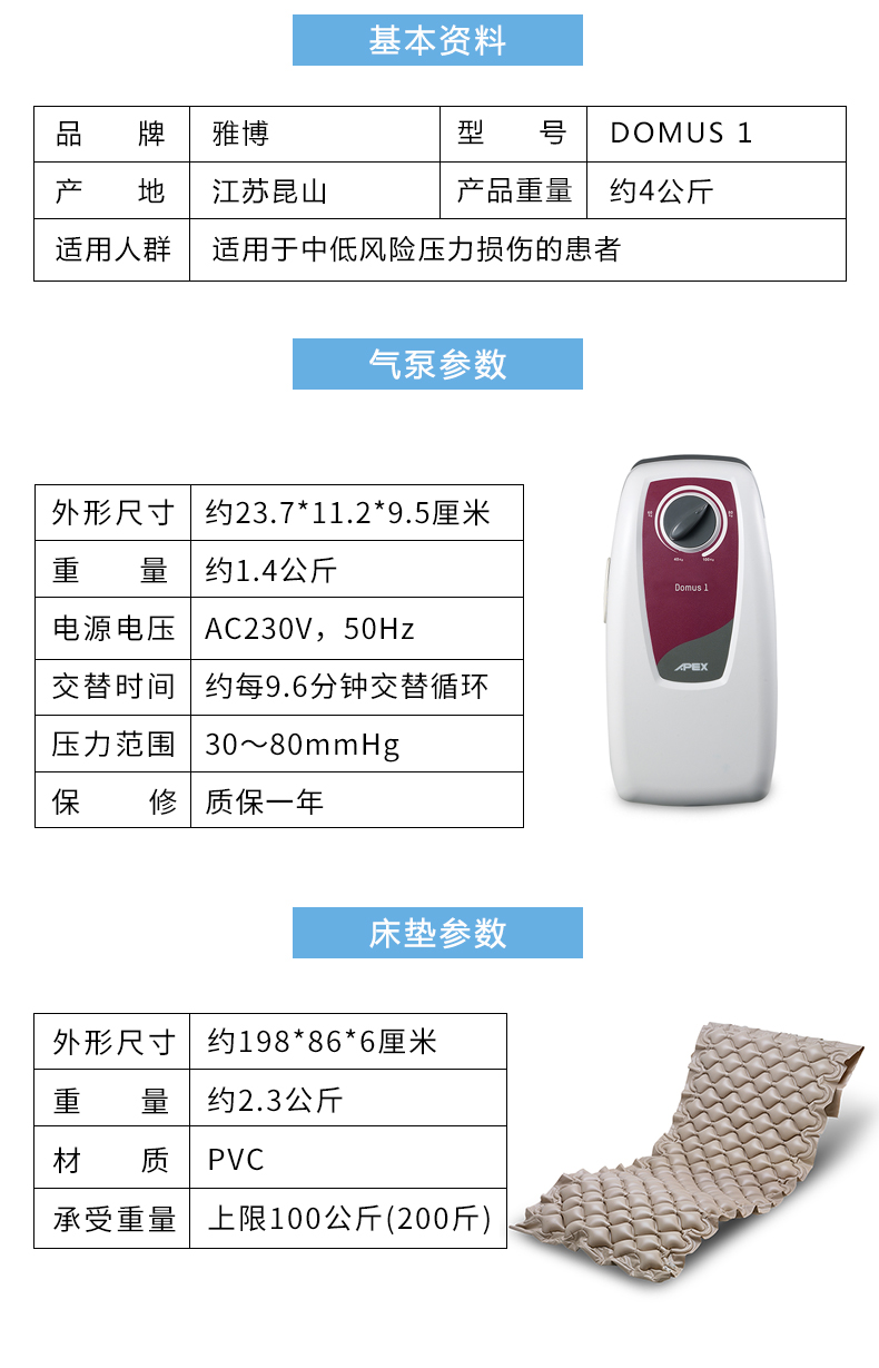 雅博 防褥疮气垫 DOMUS 1 产品参数 雅博 防褥疮气垫 DOMUS 1 产品参数